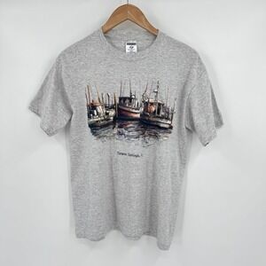 Jerzees Grey Tarpon Springs, FL Docked Boats Nautical Graphic T-Shirt Women's M